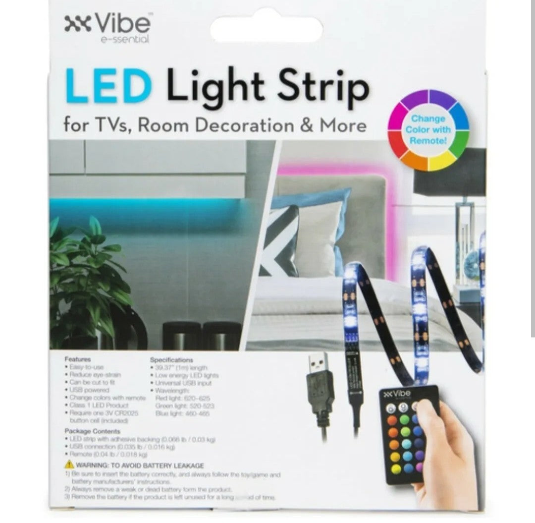 Vibe E-SSENTIALS LED Multicolor Light Strip 3ft Long W/Remote