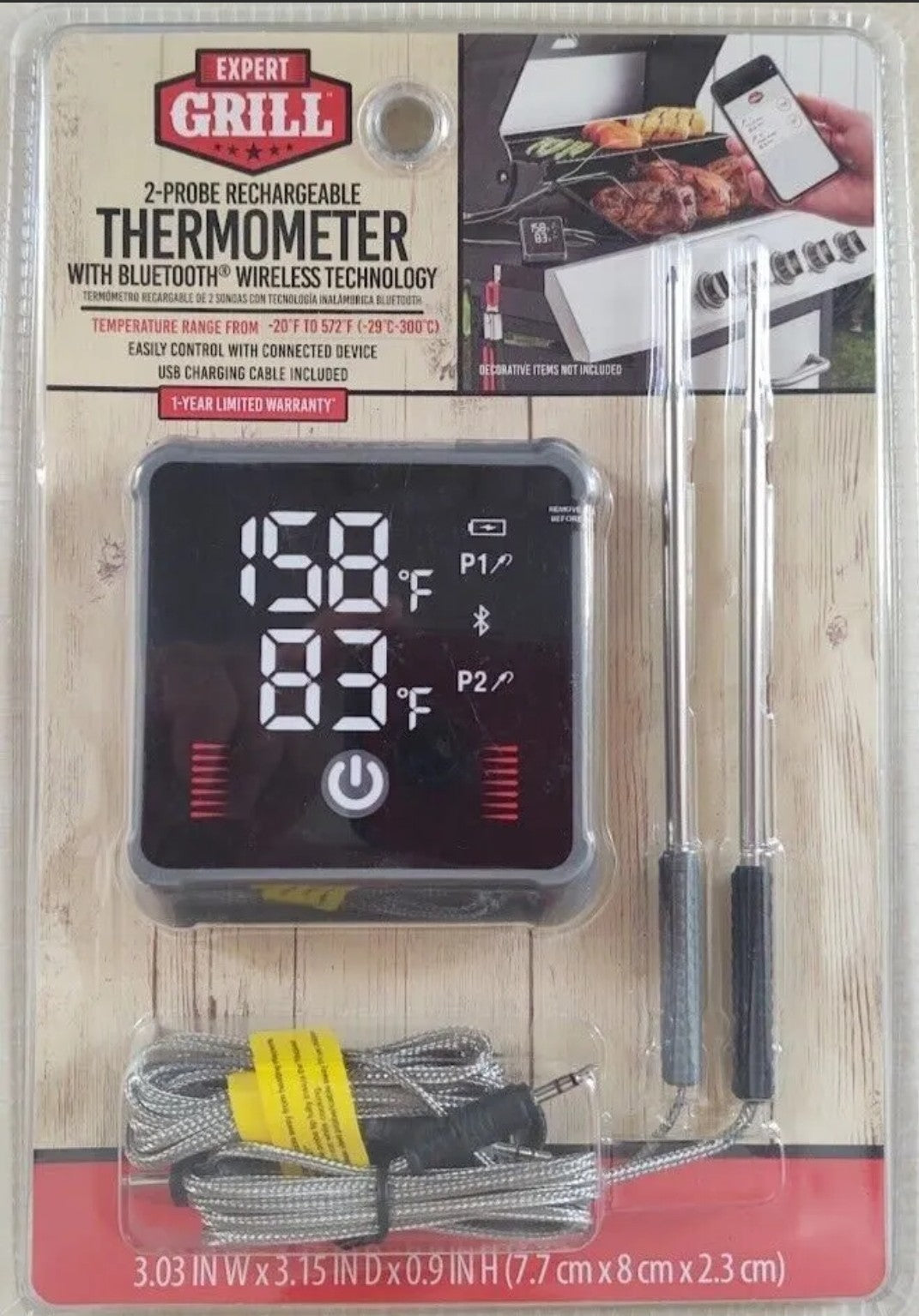 Expert Grill Digital Bluetooth Rechargeable Meat Thermometer 2-Probe