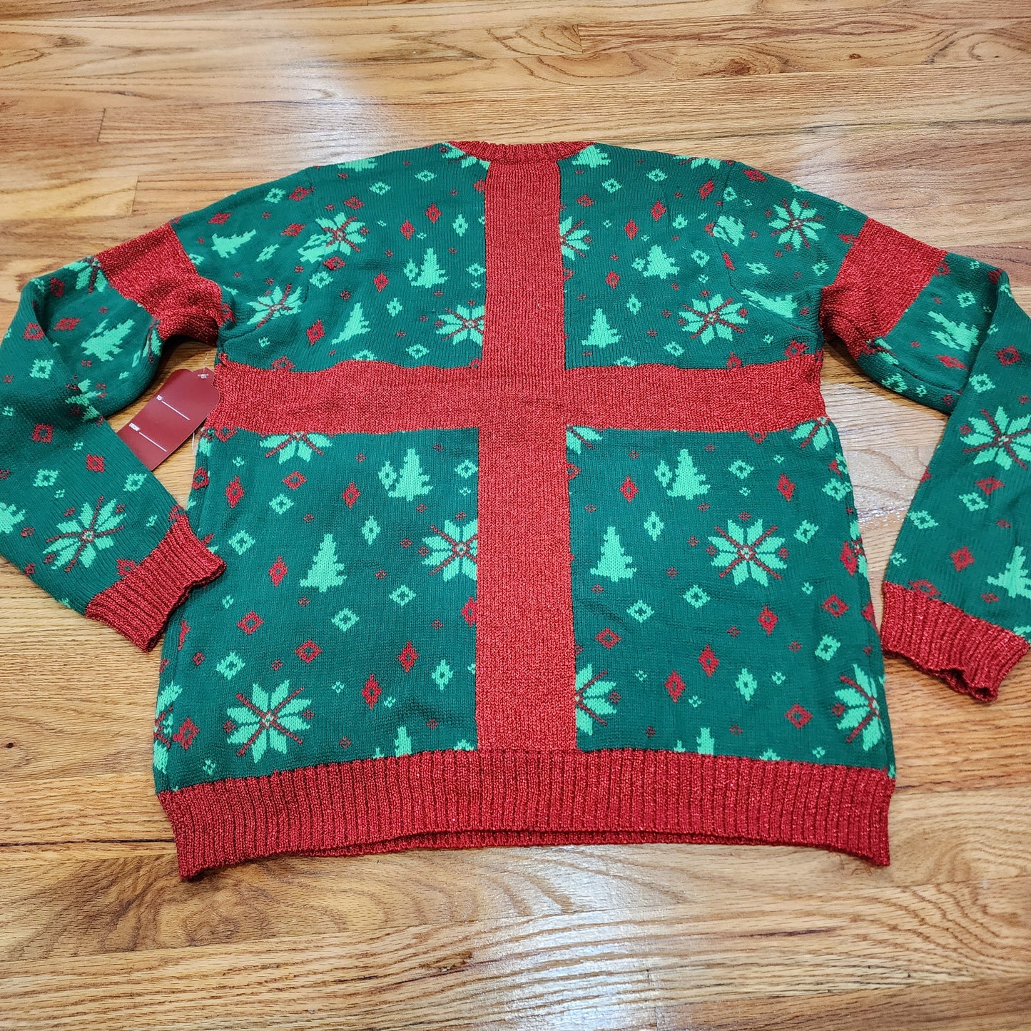 Ugly Christmas Sweater Gift With Giant Ribbon Men's Size L