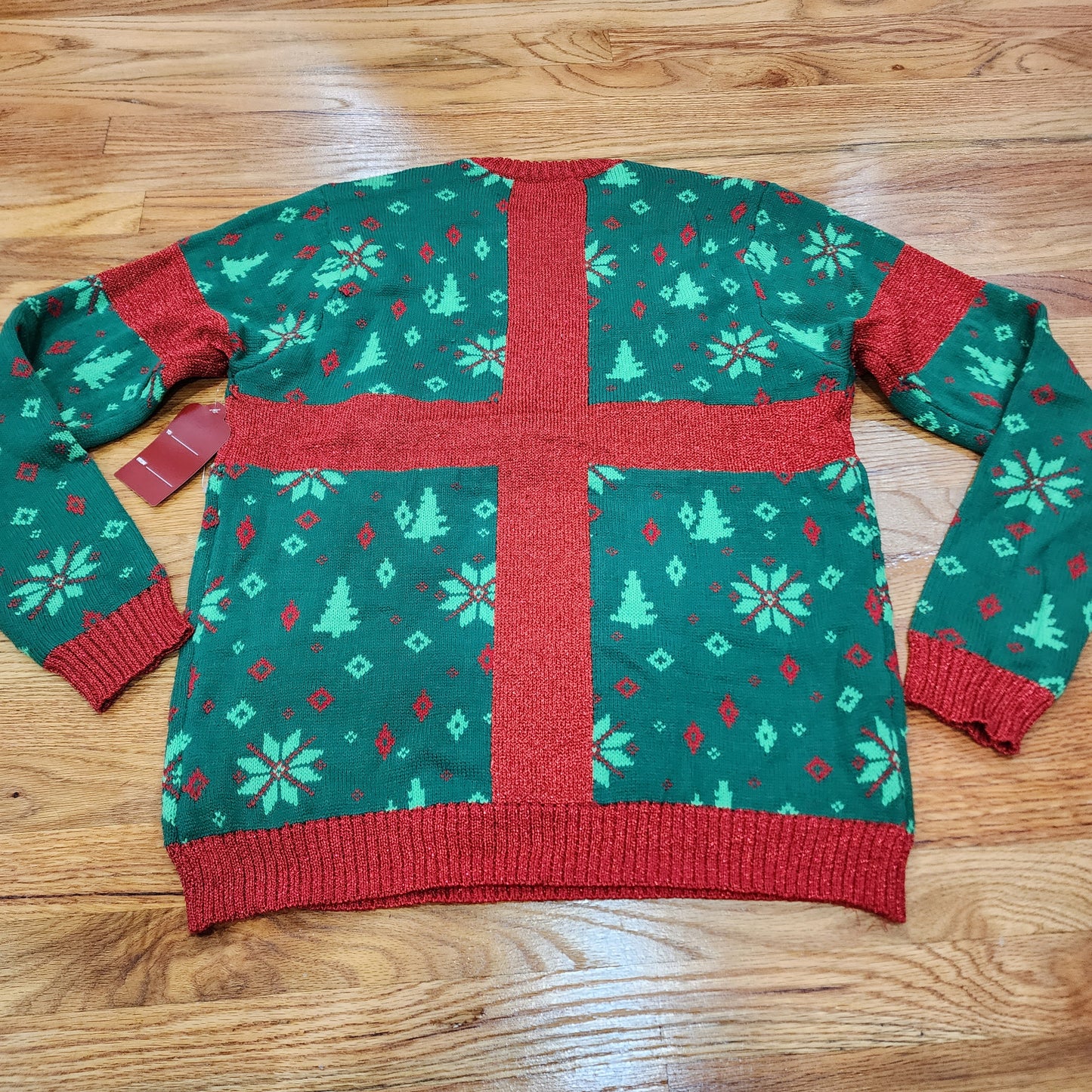 Ugly Christmas Sweater Gift With Giant Ribbon Men's Size L