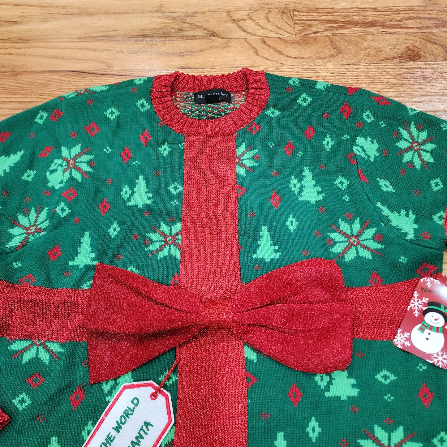 Ugly Christmas Sweater Gift With Giant Ribbon Men's Size L