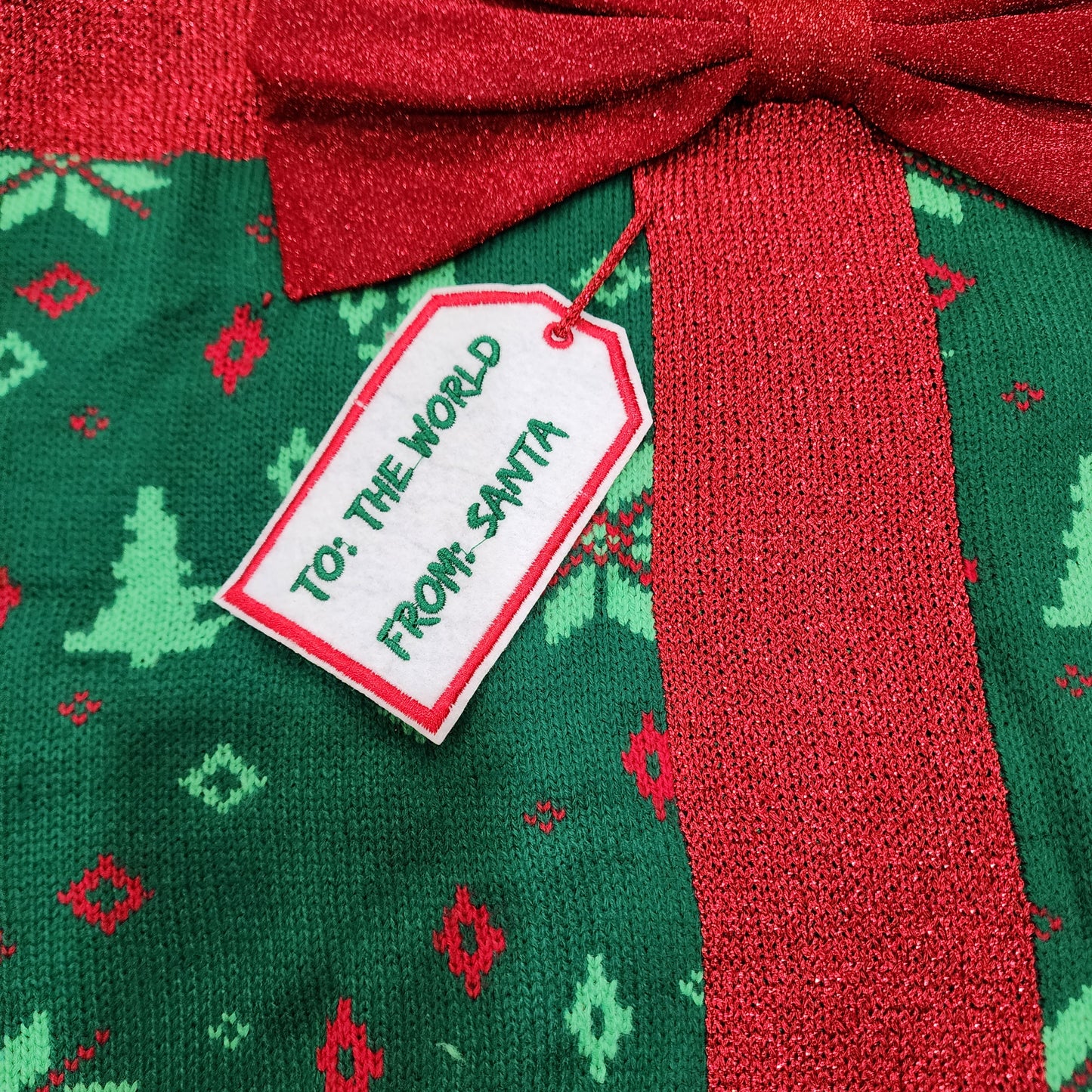 Ugly Christmas Sweater Gift With Giant Ribbon Men's Size L