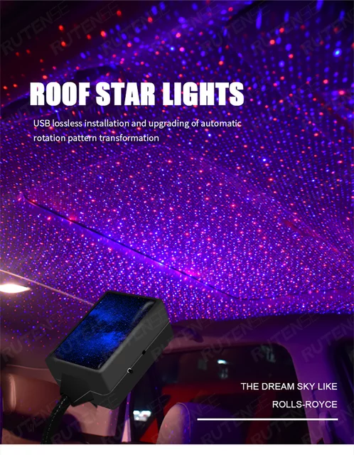 USB Car Interior Atmosphere Starry Sky Lamp Ambient Star Light LED Projector US