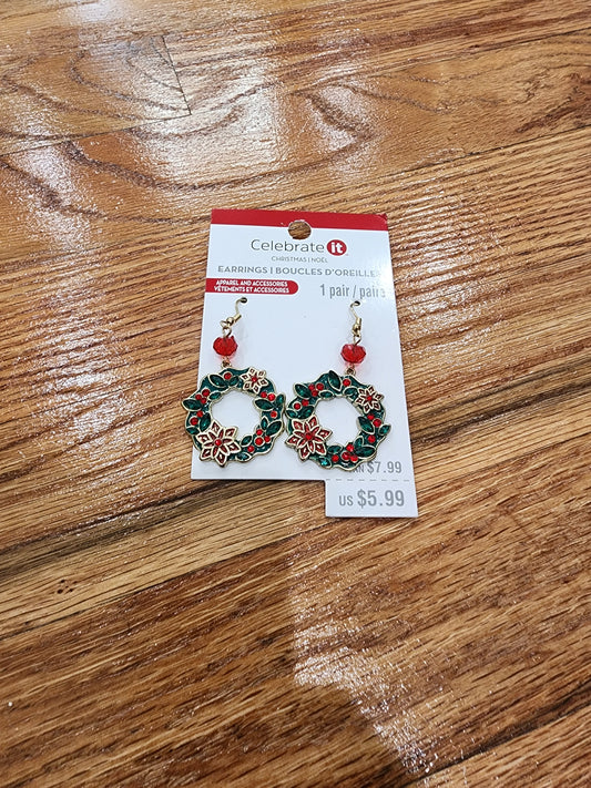 1Pair Christmas Wreath Earrings