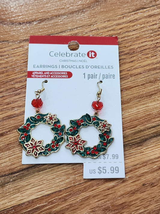 1Pair Christmas Wreath Earrings