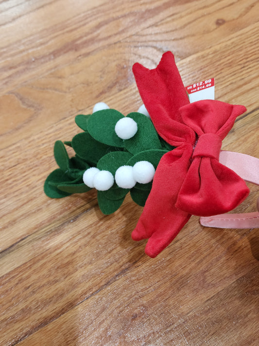 Christmas Holiday Mistletoe Headband Red White Green