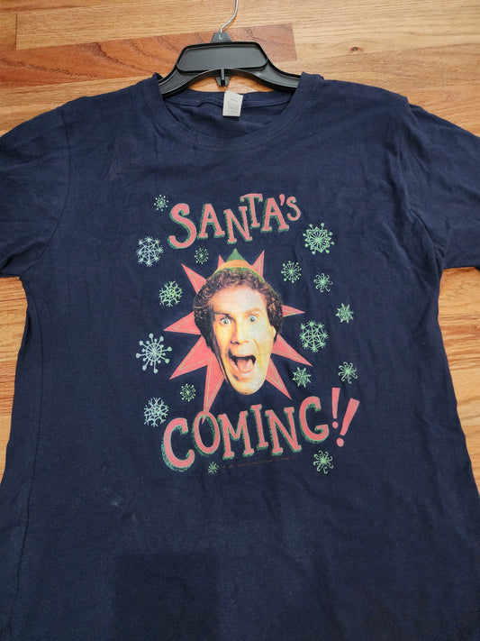 Men's L Santa's Coming Christmas Elf T Shirt NWT