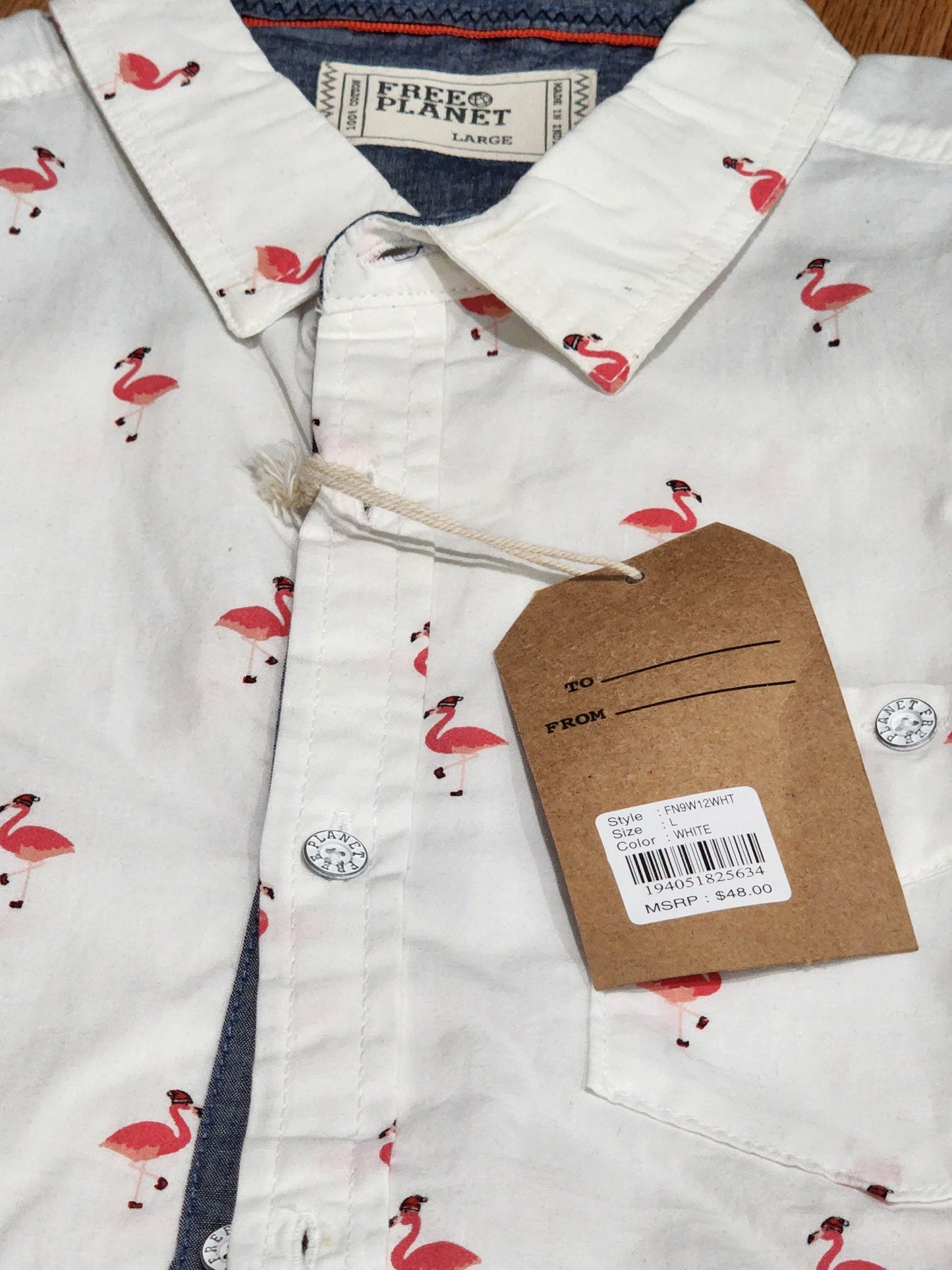 Men's Free Planet Button Down Shirt Christmas Flamingo Size L