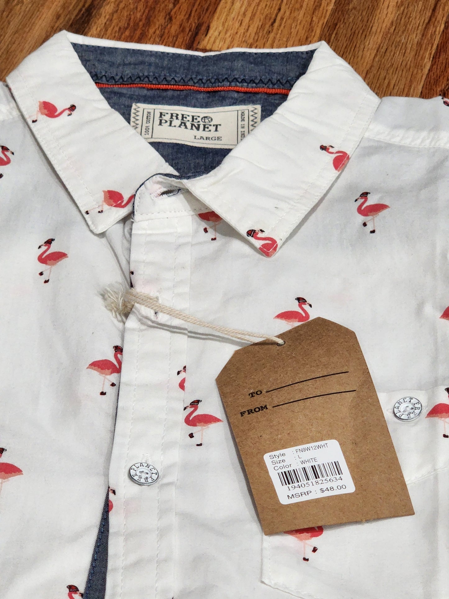 Men's Free Planet Button Down Shirt Christmas Flamingo Size L