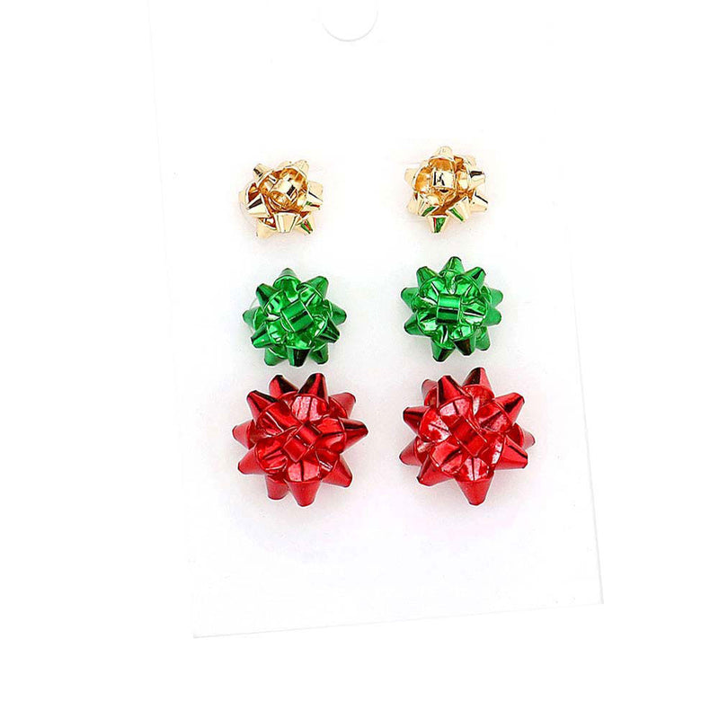 3Pairs Christmas Bow Stud Earrings