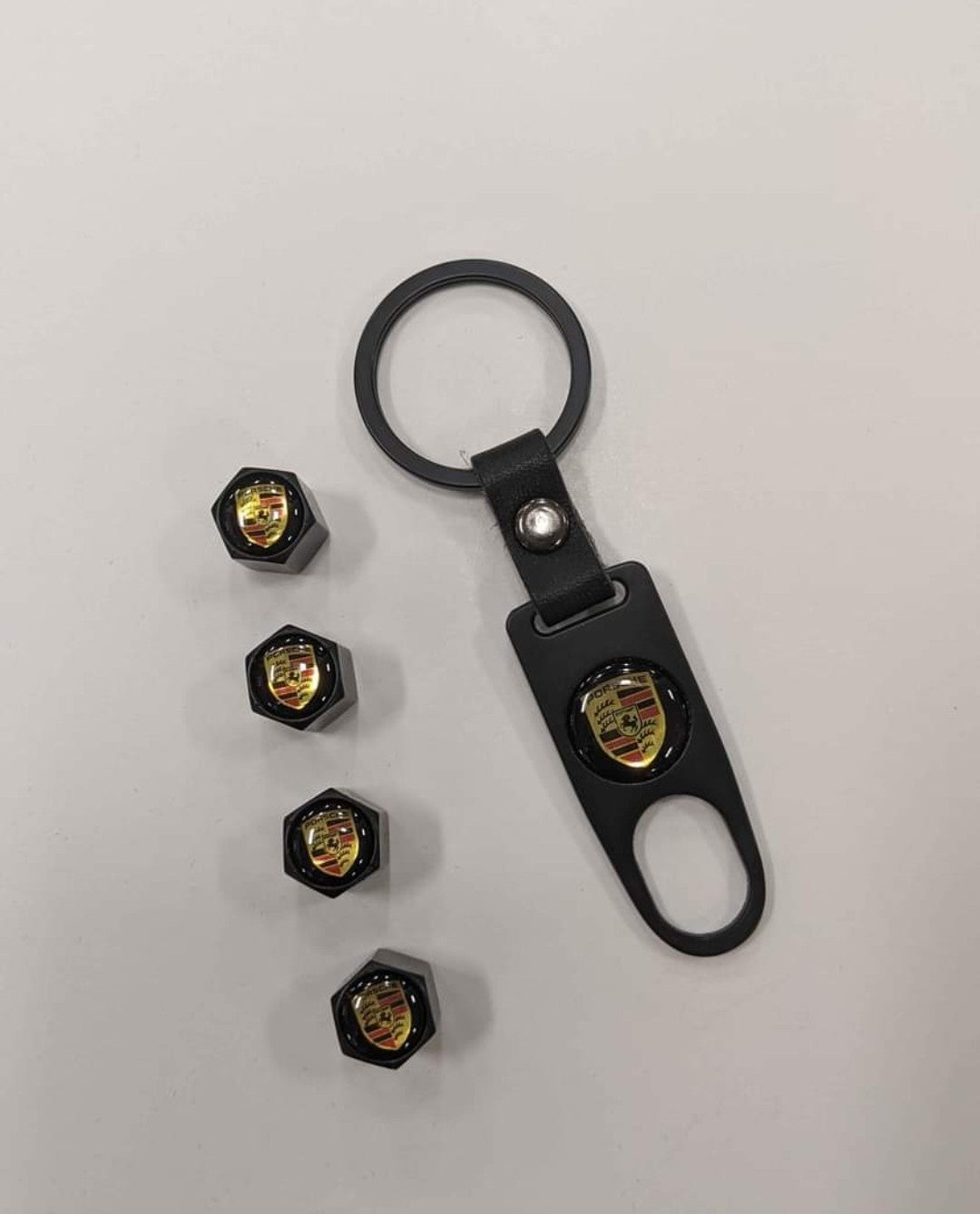 Porsche Keychain and Tire Air Valve Caps