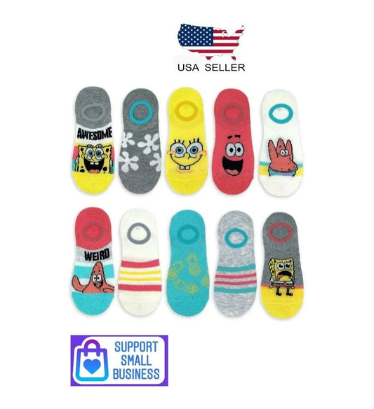 SPONGEBOB SQUAREPANTS 10 PAIRS - STAY PUT LINER, SHOE SIZE 4-10 MULTI COLOR