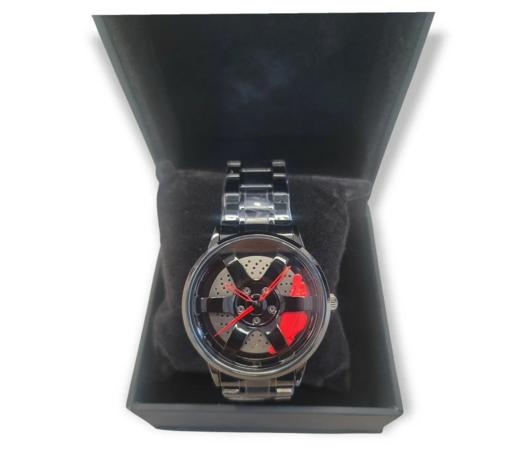 Car Rim Wheel Watch Waterproof Stainless Steel Japanese Quartz Wrist Watch