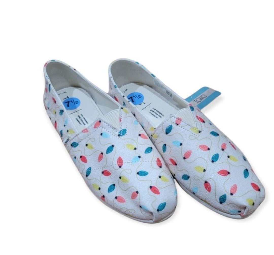 Toms Shoes Flat Christmas Lights Slip On 7.5