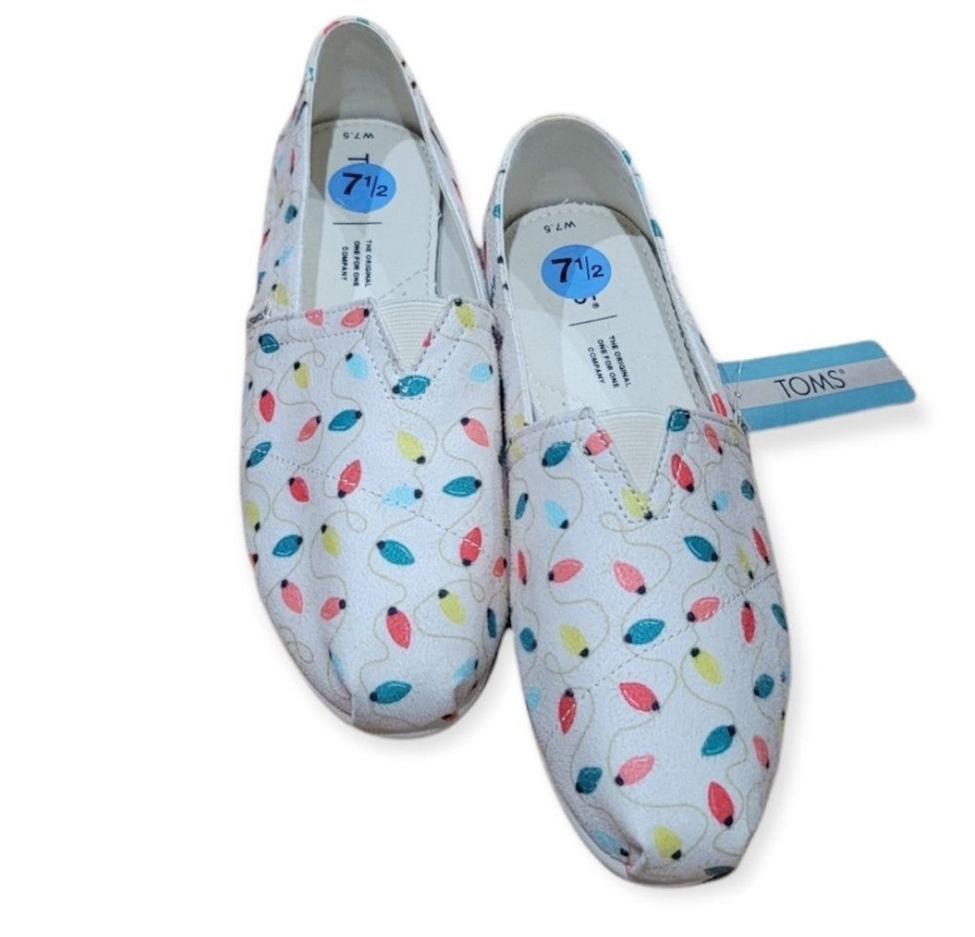 Toms Shoes Flat Christmas Lights Slip On 7.5