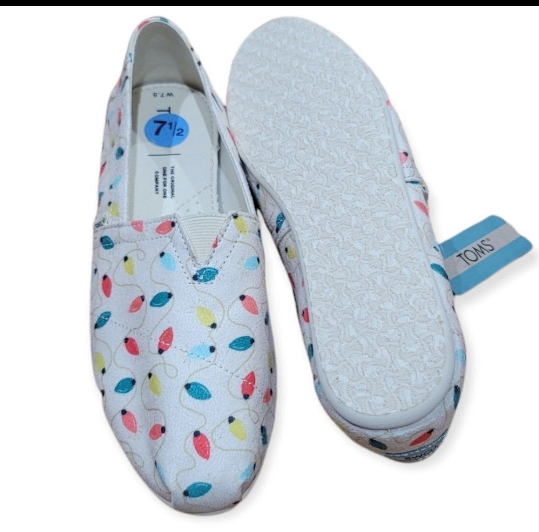 Toms Shoes Flat Christmas Lights Slip On 7.5