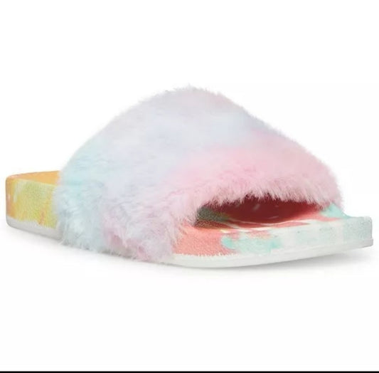 Madden Girl Fancy-F Faux-Fur Slides Light Tie Dye