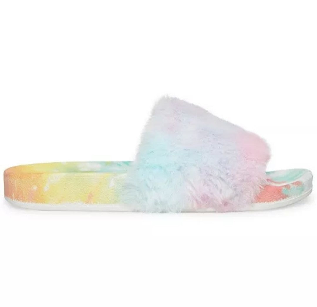 Madden Girl Fancy-F Faux-Fur Slides Light Tie Dye