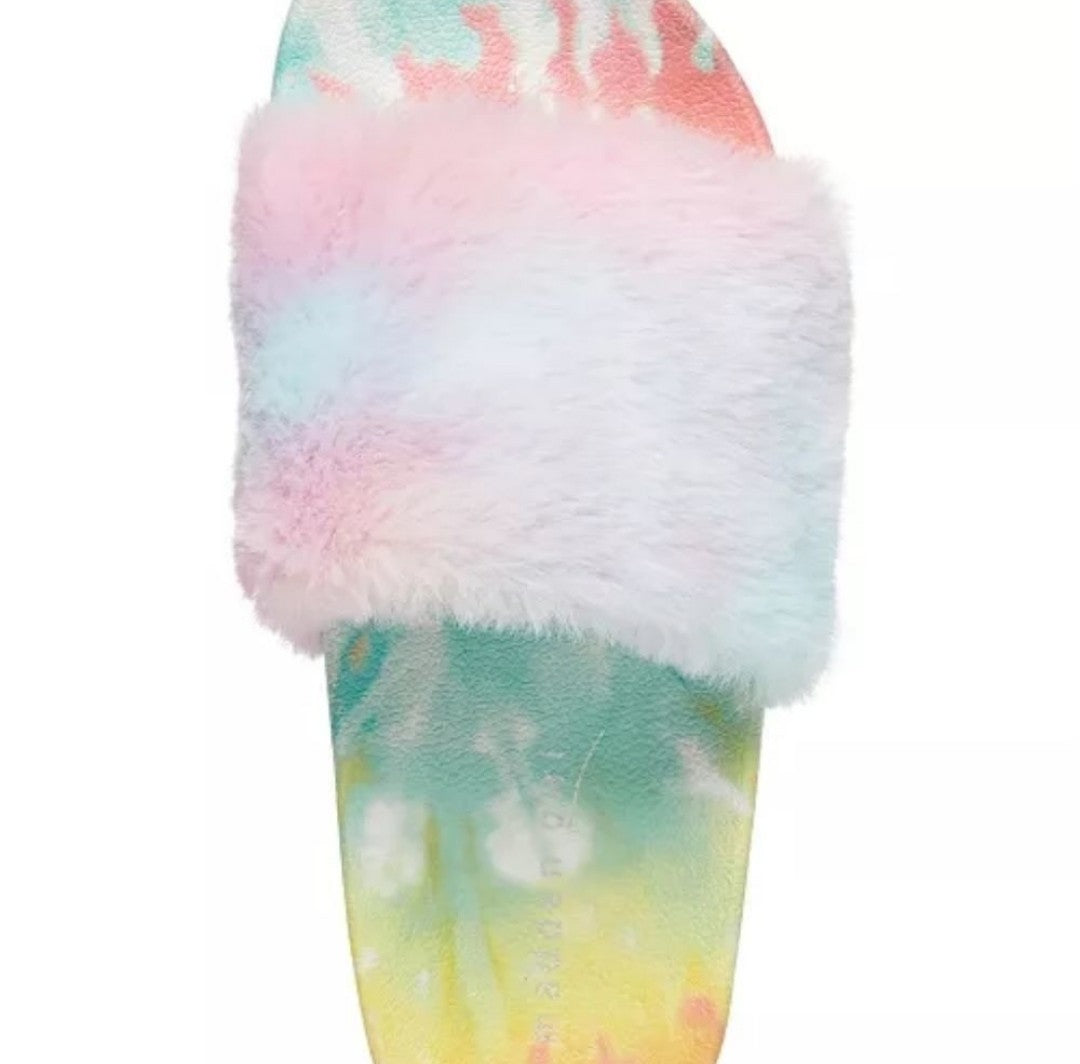 Madden Girl Fancy-F Faux-Fur Slides Light Tie Dye