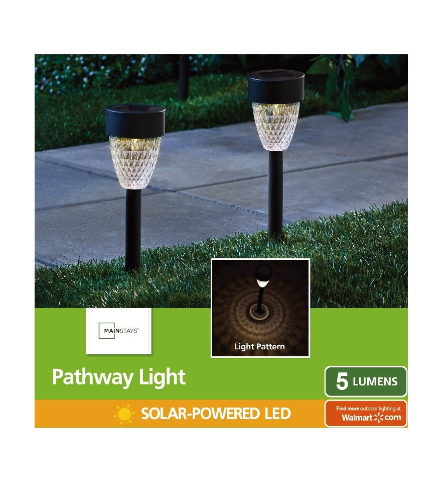 NEW Mainstays Solar Powered Black Tapered LED Path Light, 5 Lumens (12 Count)